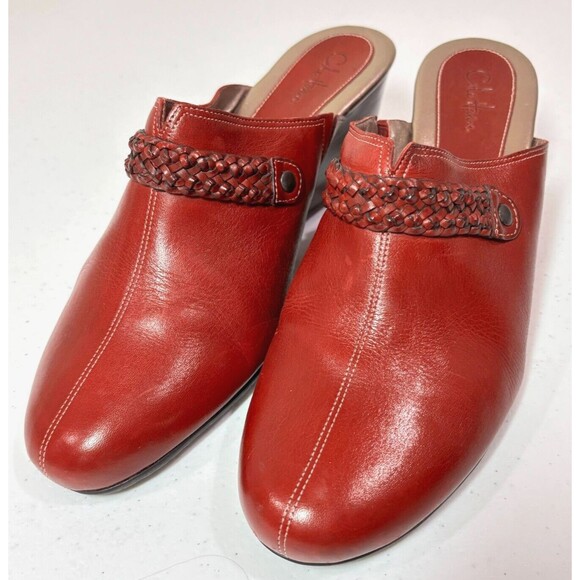 Cole Haan Red Leather Wedge Clogs Mules Shoes Womens 9B Braid Western Boho - Picture 2 of 8